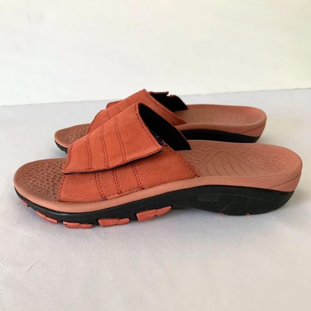 Walk Smart Sport Slide Sandal Women 8 Salmon Pink‎ Leather Comfort Hiking Travel